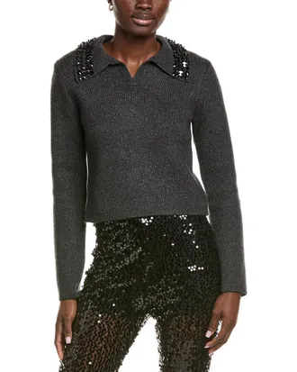 endless rose Endless Rose Jewel Trim Collared Wool-Blend Sweater