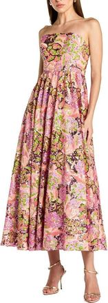 Mac Duggal Floral Sequin Strapless A Line Midi Dress in Orchid Multi at Nordstrom, Size 10