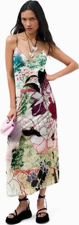 Desigual Vestito multicolore con stampa e spalline sottili-Nero