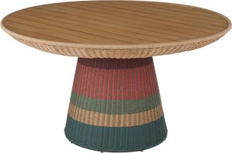 Maisons du monde Mesa de jard&iacute;n redonda de madera de teca y resina reciclada tejida multicolor para 8 personas D140