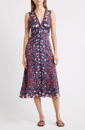Farm Rio Boho Floral Scarf Print Sleeveless Midi Dress in Navy Blue at Nordstrom Rack, Size X-Small
