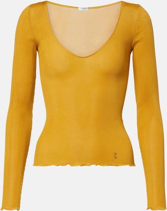 Saint Laurent Ribbed-knit silk top