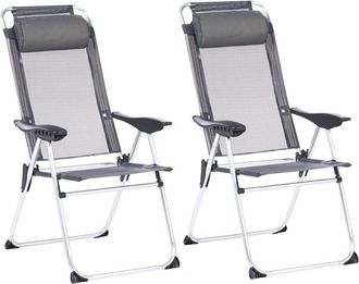 Beliani Set of 2 Folding Garden Chairs Grey Aluminium Frame Adjustable Backrest Textile Matt Anodized Modern Outdoor ASINE