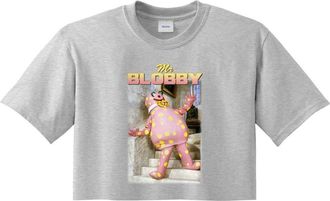 Sanfran Clothing Mr Blobby Homage Top Funny UK Tribute Gift for TV 90s Icon Legend Noel Crop Top Shirt Medium/Light Grey