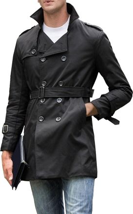 Generic Mens Trench Coat Mens Slim Fit Double Breasted Notched Lapel Belted Windbreaker Long Jacket Casual Windproof Overcoat