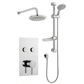 Clifton Chrome Twin Push Button Shower with a Slide Rail Kit & Drencher in Silver