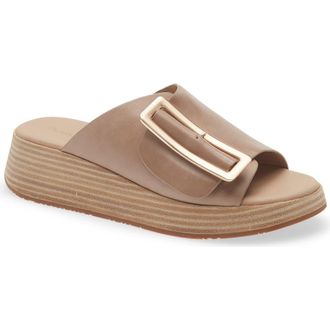 Chocolat Blu Ela Platform Wedge Slide Sandal in Khaki Leather at Nordstrom, Size 6.5