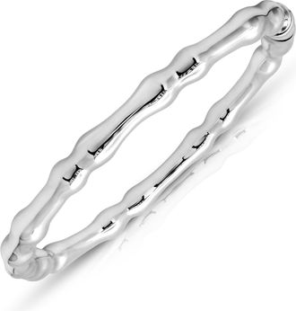 MAX + STONE 925 Sterling Silver 7 Inch Bamboo Bangle Bracelets with Hinged Clasp