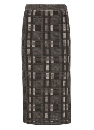 D.exterior Brown Striped Lurex Alpaca-Blend Midi Skirt