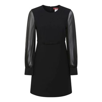 Max Mara Kleedjes, Dames, Zwart, S, Polyester, Zwarte Zijden Jurk met Georgette Mouwen