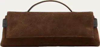 Brunello Cucinelli Essence Monili-Trim Suede Top-Handle Bag