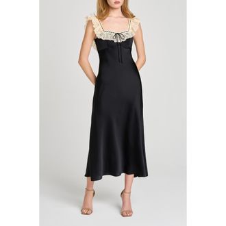 Wayf Ella Lace Trim Slipdress in Black at Nordstrom, Size X-Small