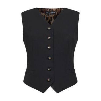 Dolce & Gabbana Mouwloos V-hals Vest - Dames - Gillet - Zwart - L - Wol - Kostuums