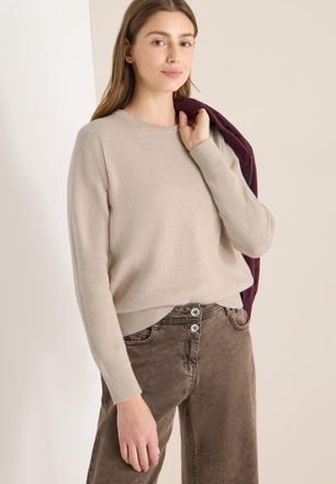 Cecil Strickpullover CECIL, Damen, Gr. XXL (46), desert beige melange, Strick, Obermaterial: 100% Baumwolle, unifarben, normal h&uuml;ftbedeckend, Rundhals, B&uuml;nd