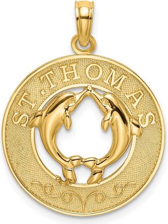 Diamond2Deal 14k Yellow Gold ST. THOMAS with Dolphins Round Charm Pendant