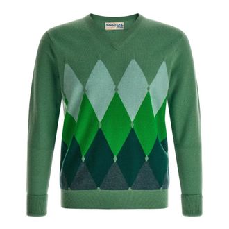 Ballantyne V-hals trui met ruitpatroon - Heren - V-hals truien - Groen - 3XL - Leer - Truien & Vesten