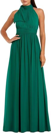 Mac Duggal A Line Chiffon Halter Neck Evening Gown in Deep Emerald at Nordstrom, Size 4