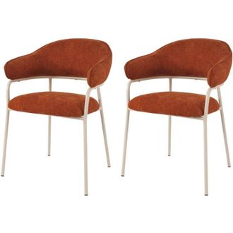 Mobili Rebecca Sedie Rebecca Mobili Tuffah 82,5x57x56,5 Tessuto Poliestere Acciaio Arancione Bianco Moderno SET 2 pezzi