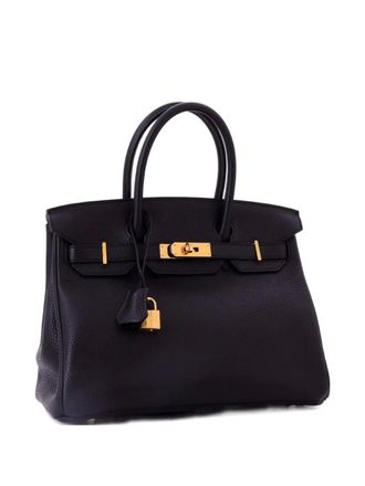 Herm&egrave;s Borsa tote Birkin 30 in pelle Clemence con dettagli color oro - Nero