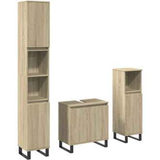 vidaXL Vidaxl - Set De Muebles De Ba&ntilde;o 3 Pzas Madera Contrachapada Roble Sonoma