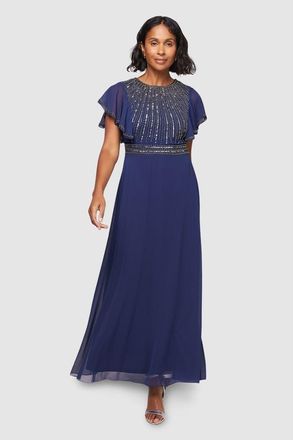 Wallis Embellished Ruffle Sleeve Maxi Dress in Navy at Nordstrom, Size 10