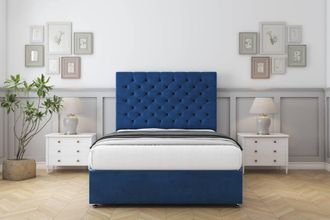 Comfort Beds Winslow Plush Divan Set 4 Drawers-54 Headboard in Navy | Size: Small Double