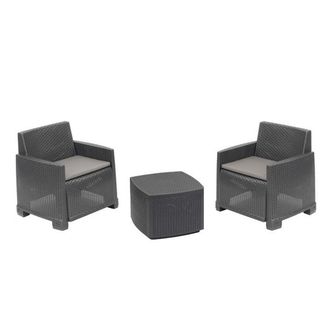 Trade Shop Trade Shop - Copy Of Set Salotto Como Effetto Rattan Intrecciato Con Divano Poltrone Tavolino Contenitore - Antracitas