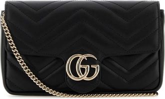Gucci Black Leather Small Gg Marmont Shoulder Bag