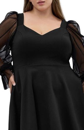 City Chic Alannah Long Sleeve Minidress in Black at Nordstrom, Size Xl