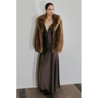 Mango faux fur jas bruin