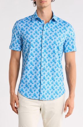 Bugatchi Short Sleeve Woven Shirt in Classic Blue at Nordstrom Rack, Size Medium