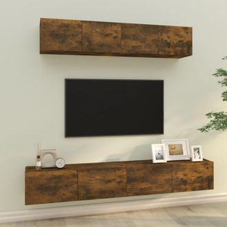 vidaXL Set De Muebles De Tv 4 Pzas Madera Contrachapada Roble Ahumado Vidaxl