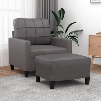 vidaXL Vidaxl - Sill&oacute;n Con Taburete Cuero Sint&eacute;tico Gris 60 Cm