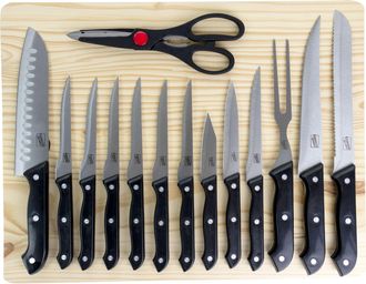 Gibson Home Wildcraft 15 Piece Stainless Steel Cutlery Set with Pine Wood Cutting Board