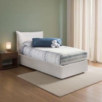 Dmora Dmora - Cama Individual Dgelm, Cama Contenedor Con Tapizado En Ecopiel, 100% Made In Italy, Apertura Lateral, Adecuado Para Colch&oacute;n 80x190 Cm, Blanco