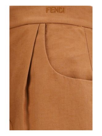 Fendi Womens Balloon Trousers Cotton-Linen Brown