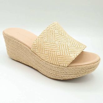 Chocolat Blu Womens Yvon Wedge Slide In Natural Combo Raffia