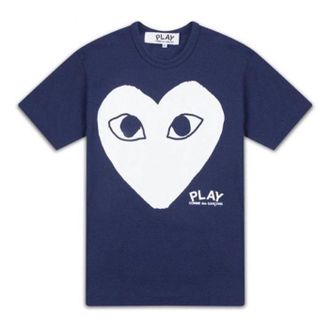 Comme Des Garçons White Heart Shape Logo Short Sleeve Tee Navy Blue AZ-T180-051-1