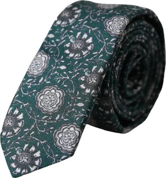 Dolce & Gabbana Groene zijden stropdas met bloemenprint - Heren - Stropdassen - Groen - ONE Size - Accessoires