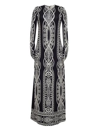 Cara Cara long-sleeve patterned midi dress - women - Spandex/Elastane/Viscose - S - Black