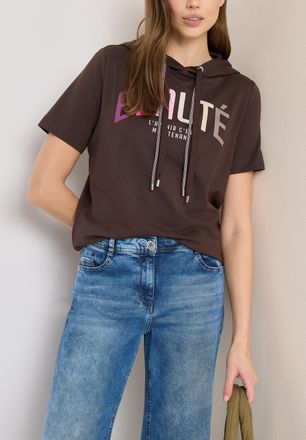 Cecil Kurzarmshirt CECIL, Damen, Gr. XL (44), macchiato braun, Jersey, Obermaterial: 48% Baumwolle, 48% Modal, 4% Elasthan, bedruckt, normal h&uuml;ftbedeckend, 