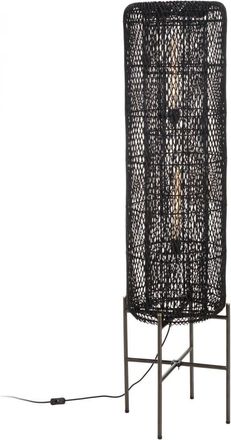 Macabane L&aacute;mpara de pie de rat&aacute;n negro 39x39cm con pies de acero