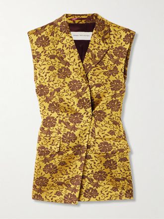 Dries Van Noten Gilet Asimmetrico In Raso Jacquard - Giallo