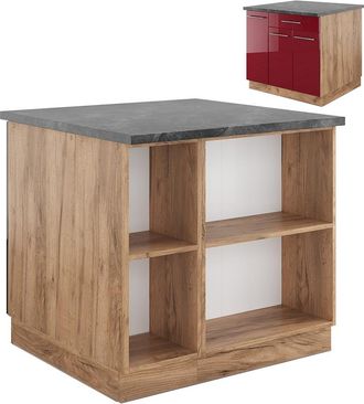 Vicco Isla De Cocina Fame-line, Burdeos Brillo Intenso/roble Dorado, 90 Cm Con Caj&oacute;n, Sin Encimera Vicco