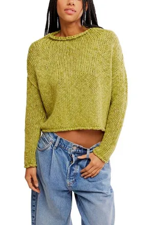 Free People Opal Roll Neck Crop Sweater in Fresh Sprouts at Nordstrom, Size Large