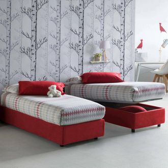 Talamo Italia Dmora - Cama Individual Dmorier, Cama Contenedor Con Revestimiento De Tela, 100% Made In Italy, Apertura Frontal, Con Colch&oacute;n Cm 90x200 Incluido, Rojo