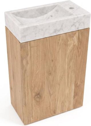Saniclass Holz Pure Toiletmeubelset - 40x60.5cm - 1 deur - fontein natuursteen marmer - kraangat rechts - eiken natural