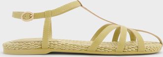 Charles & Keith Strappy Raffia T-Bar Ankle-Strap Sandals
