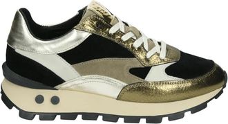 Floris Van Bommel Schoenen, Dames, Veelkleurig, 40 EU, Leer, Gouden Sportieve Lage Sneakers Blokki 04.00