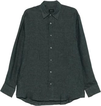 Brioni Overhemd met knopen - Heren - Casual Overhemden - Groen - L - Linnen - Overhemden
